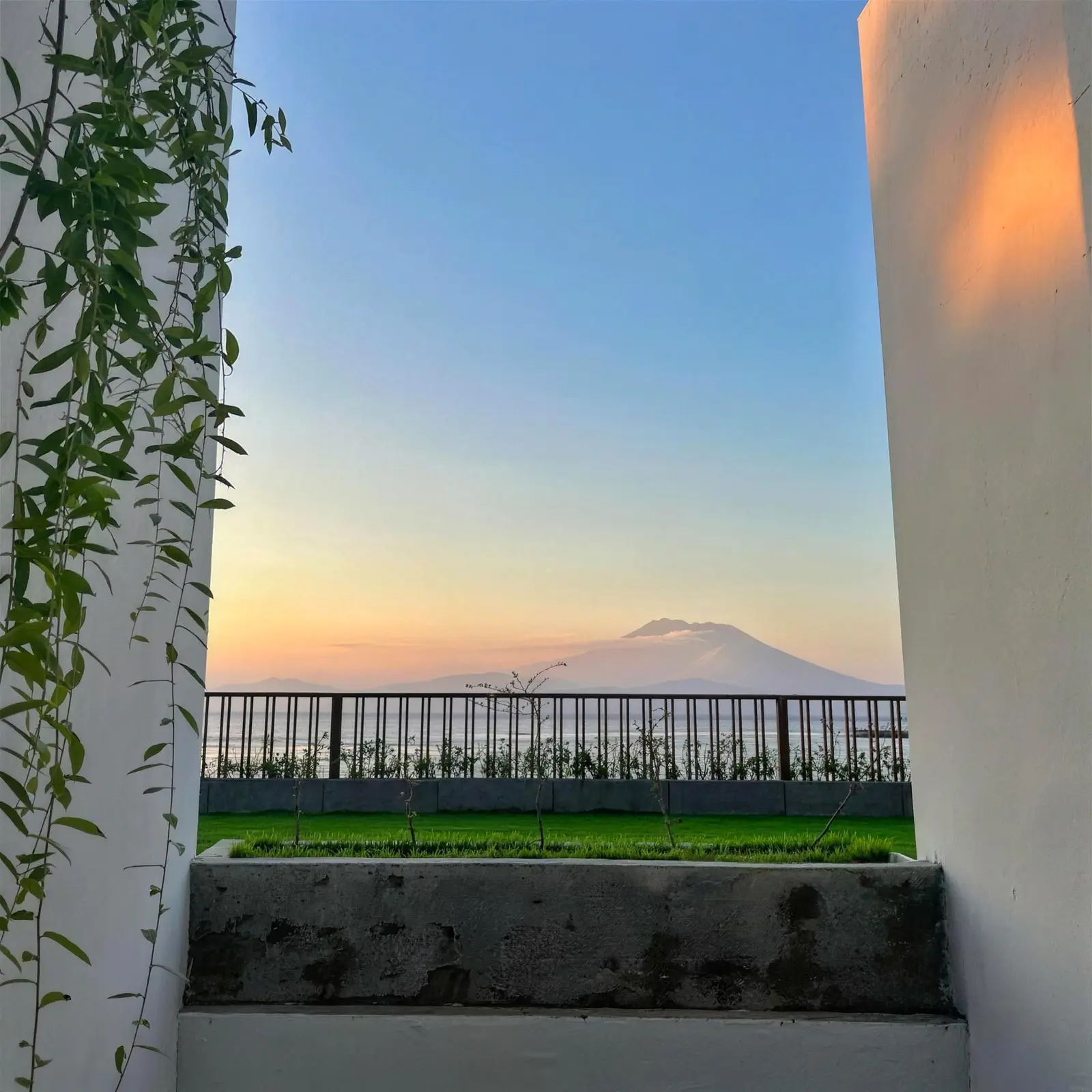 Mount Agung seen from a terrace at sunset